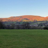 IMG 0468  Table Mountain and Pen Cerrig-calchin the setting sun.