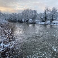 IMG 0481  Looking upstream from the bridge the Usk in winter, behaving itself.