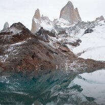 DSC 0058 : 03-04-10, Argentina, Dirt, El Chaltén, High-key, Low-contrast, Mountain, Muted, Natural environment, ON1 Keyword AI, Rock, Santa Cruz, Water, color, sky, snow